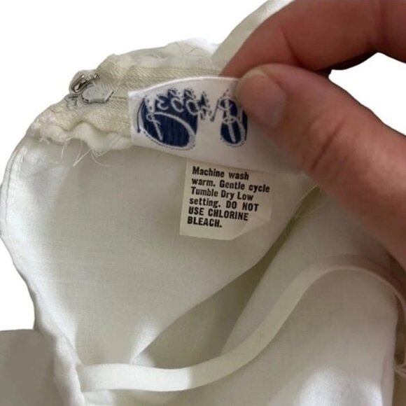 Vtg Peggy Barker dress women’s XS white eyelet sleeveless blue waist tie - Picture 5 of 7